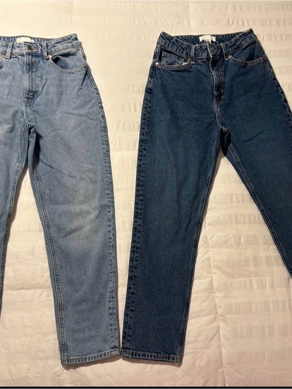 H&M Two-Tone High-Rise Straight Jeans - Light Blue & Dark Blue